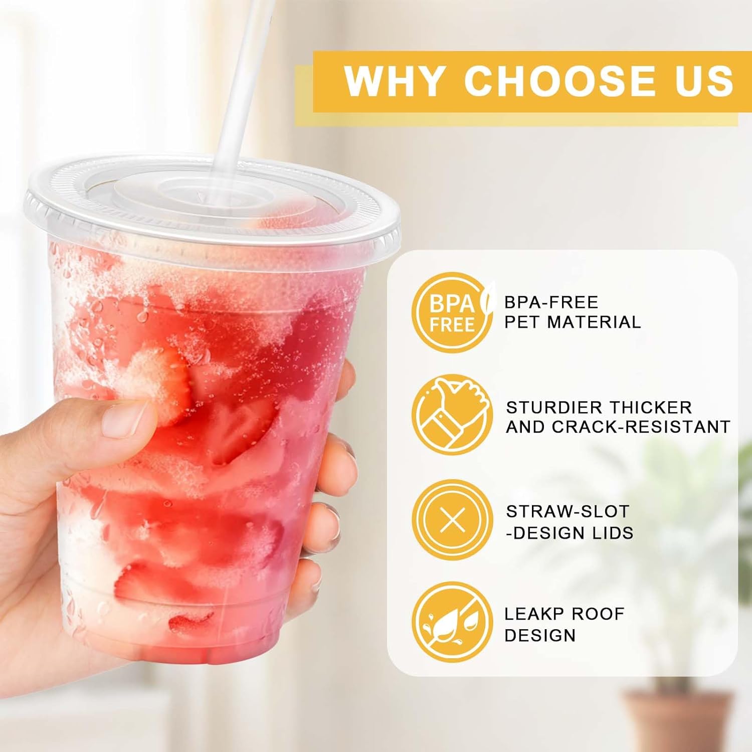 100 Pack 16 oz Plastic Cups with Lids and Straws