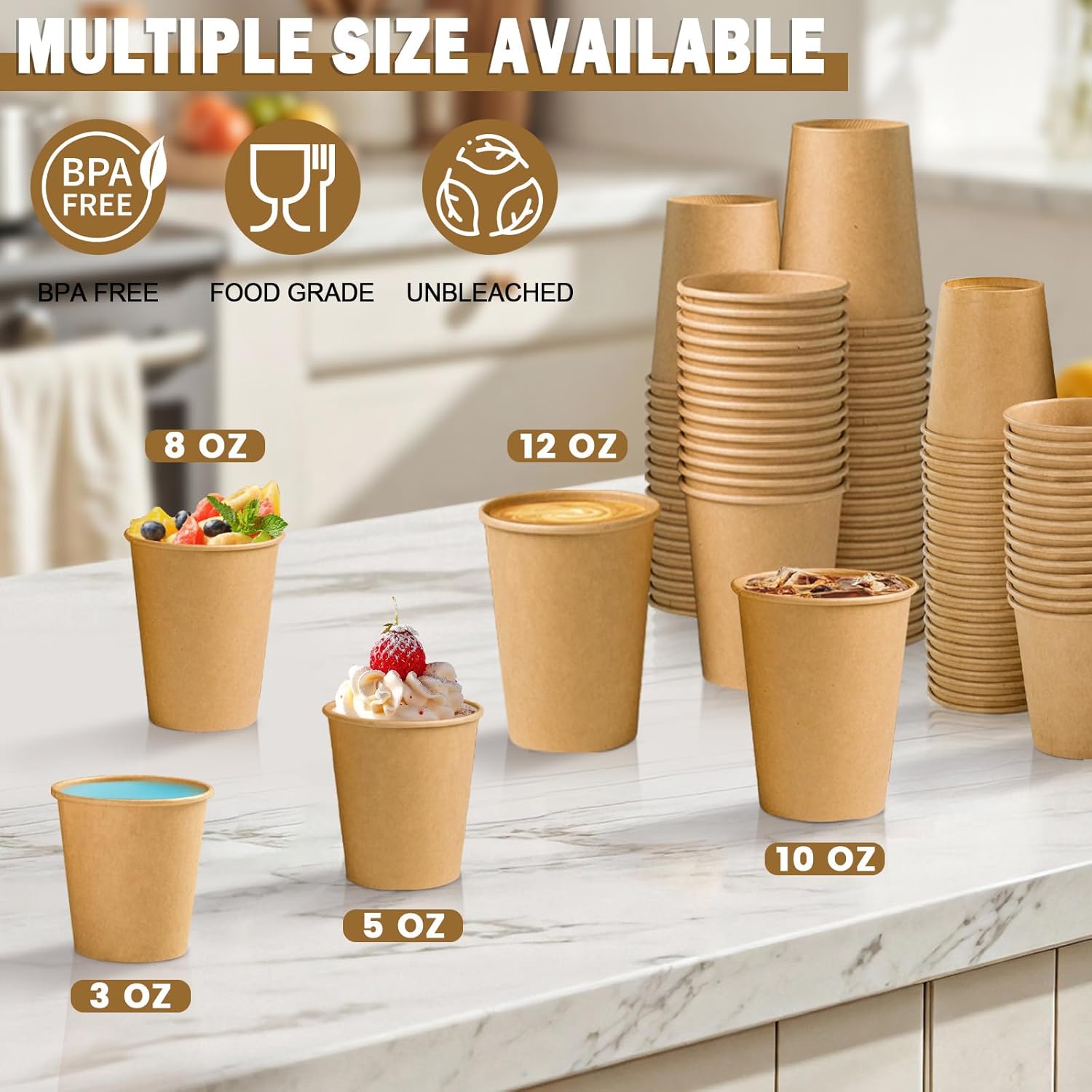 600 Pack 3 OZ Kraft Paper Cups, Disposable Bathroom Cups