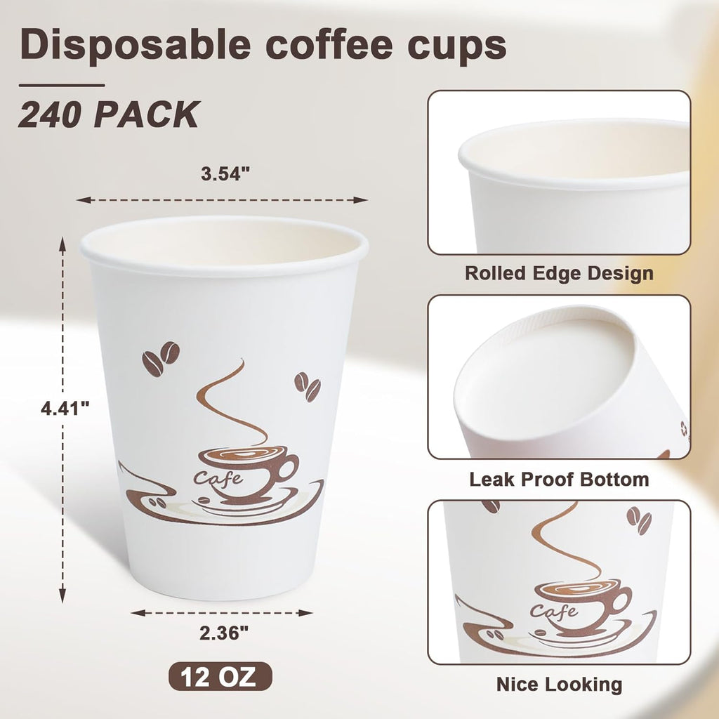 Coffee Cups 12 oz 240 Pack, Disposable Insulated Paper Cups